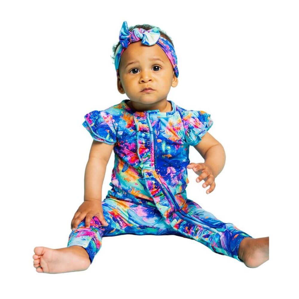 Bums & Roses Current Crew Cap Sleeve Romper, Multicolor